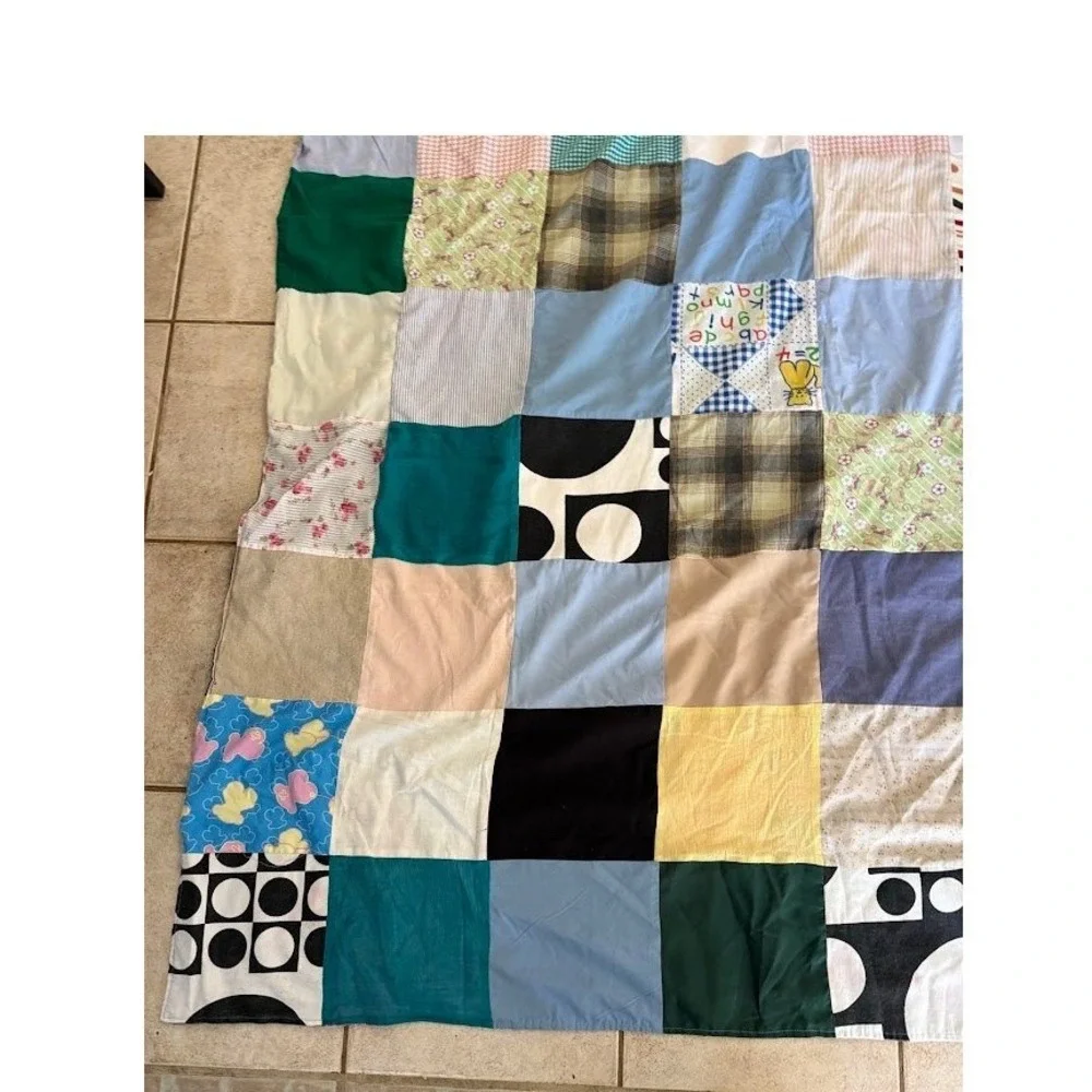 Vintage Handmade Patchwork Quilt Multi Color Scrappy Checkerboard Blanket 60x84.